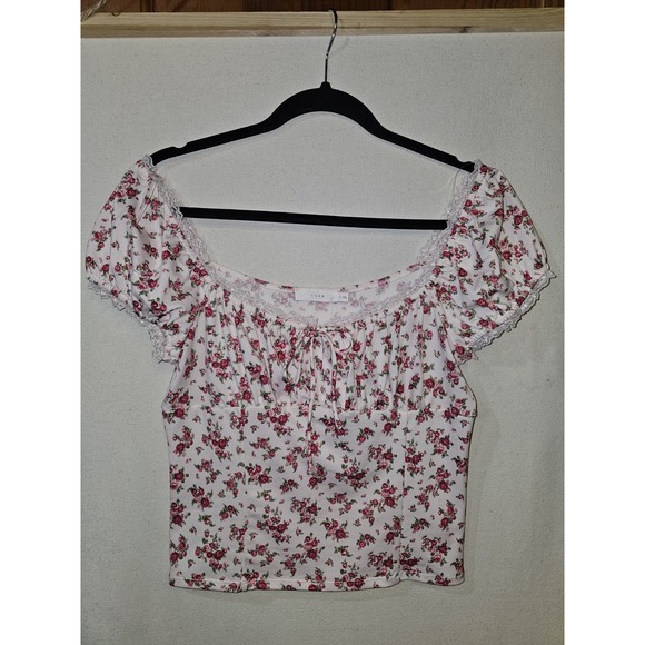 Lush Tops - Lush Women's Floral Pink Romantic Y2k Style Sweet Feminine Blouse Top  XL